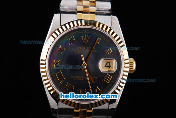 Rolex Datejust Oyster Perpetual Swiss ETA Automatic Movement ETA Case Two Tone with Gold Bezel,Black MOP Dial and Gold Roman Marking - Click Image to Close